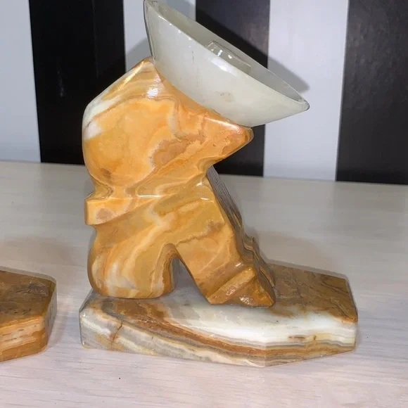 Solid Carved Stone/Rock Sleeping Man in Sombrero Book Ends Vintage Home Decor - Picture 7 of 17